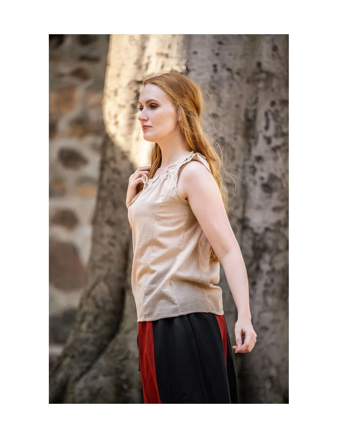 Blusa medieval sin mangas Adele, blanco natural