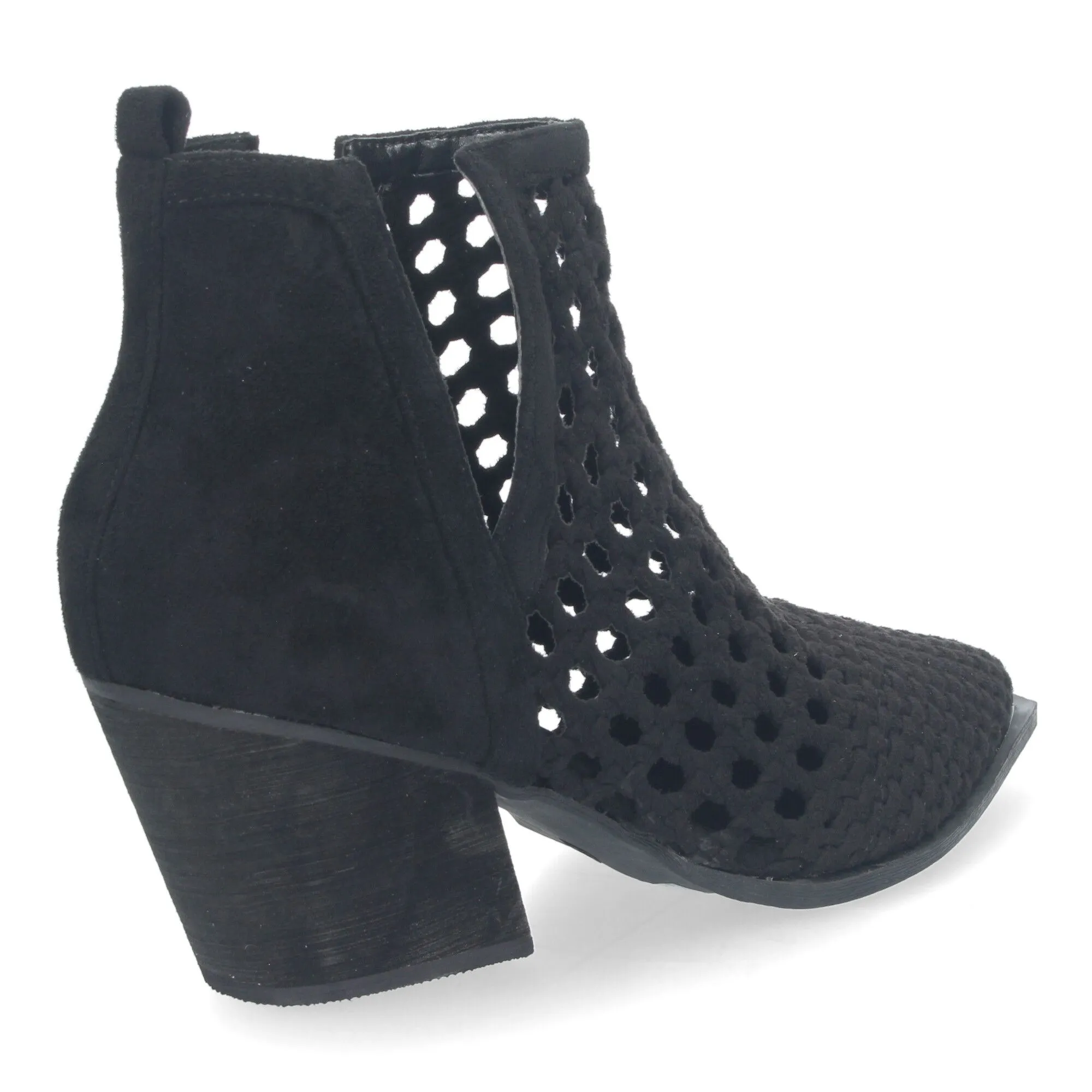 Botines de tacón cómodos estilo calado entrelazado mujer negro YZ23-110B