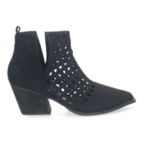 Botines de tacón cómodos estilo calado entrelazado mujer negro YZ23-110B