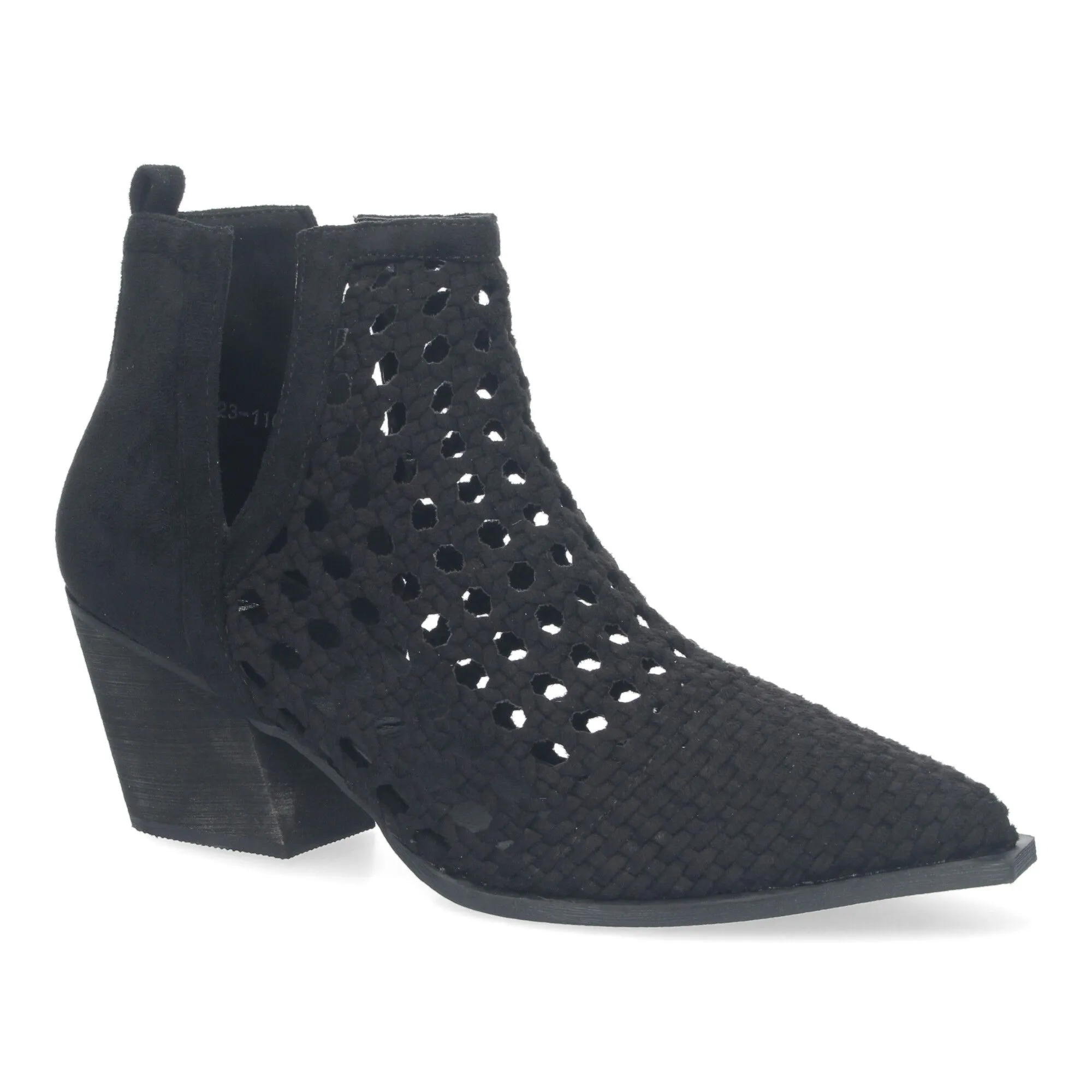 Botines de tacón cómodos estilo calado entrelazado mujer negro YZ23-110B