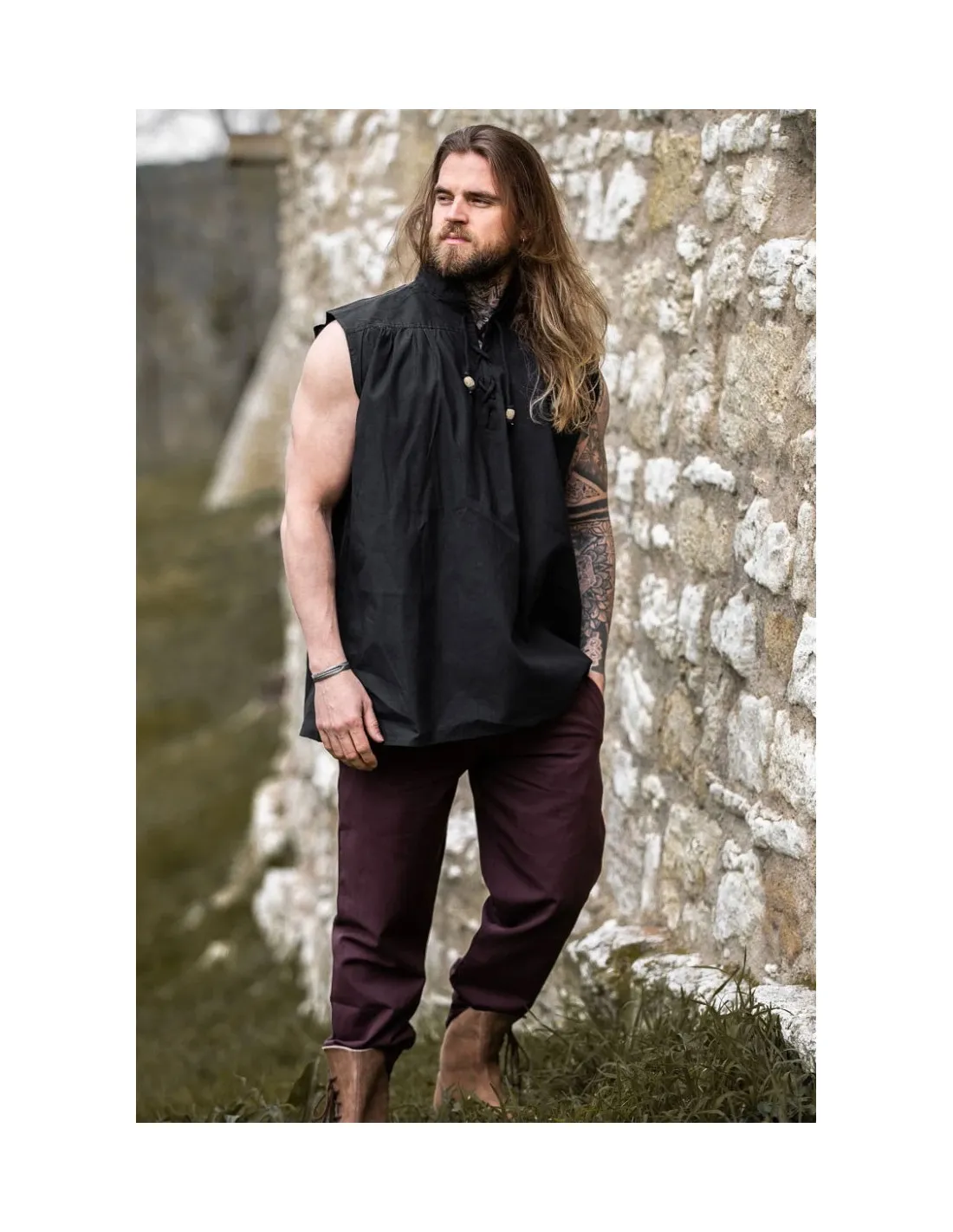 Camisa medieval negra sin mangas, modelo Louis