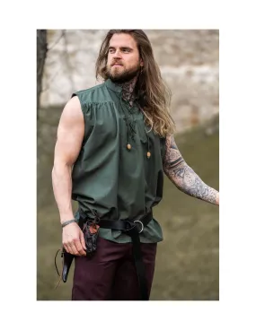 Camisa medieval verde sin mangas, modelo Louis