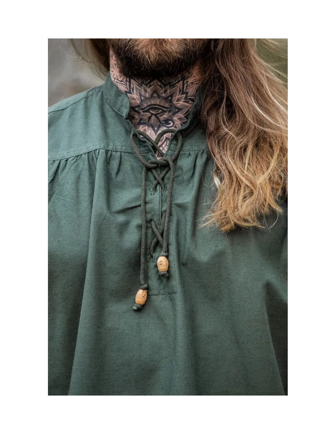 Camisa medieval verde sin mangas, modelo Louis