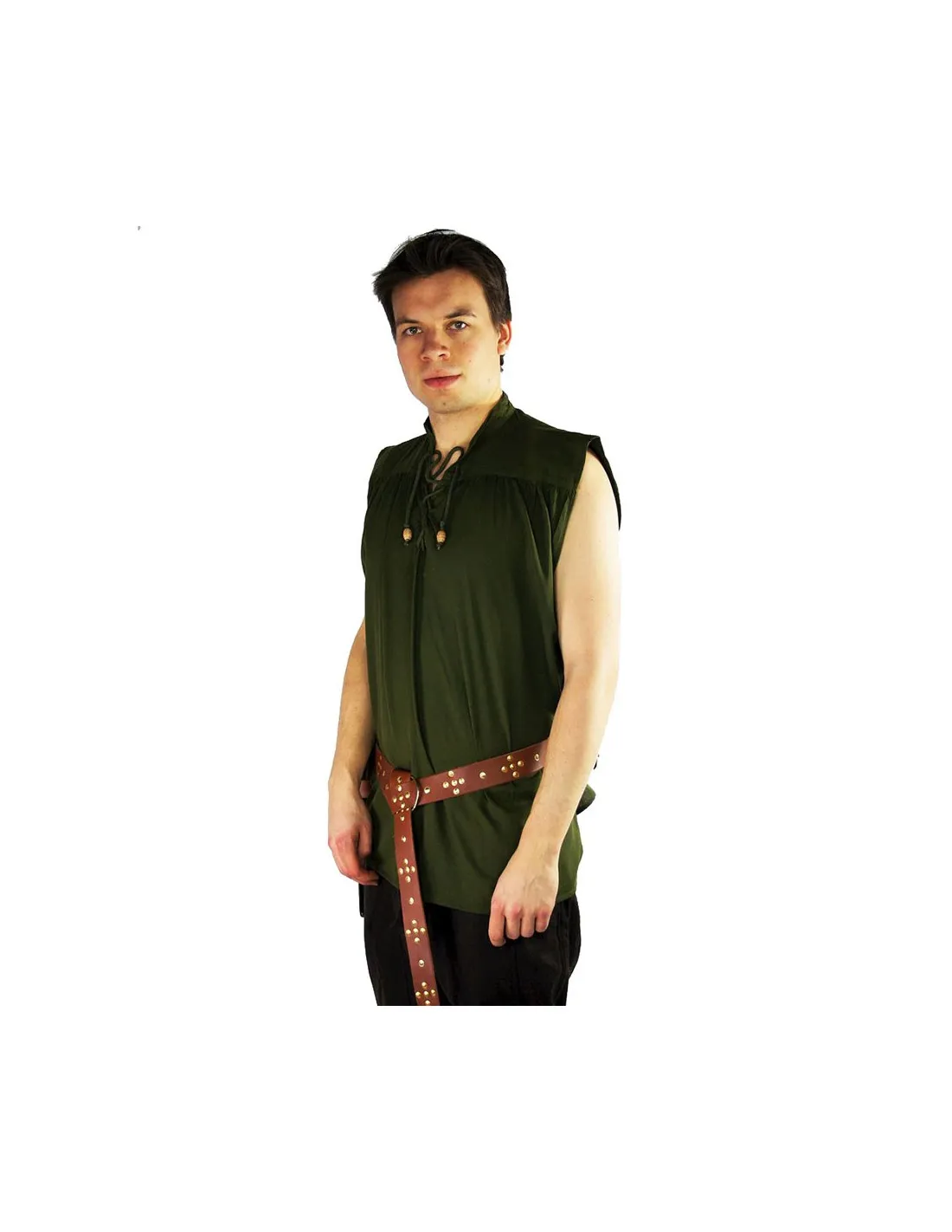 Camisa medieval verde sin mangas, modelo Louis