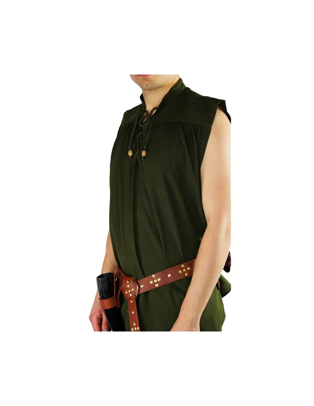 Camisa medieval verde sin mangas, modelo Louis