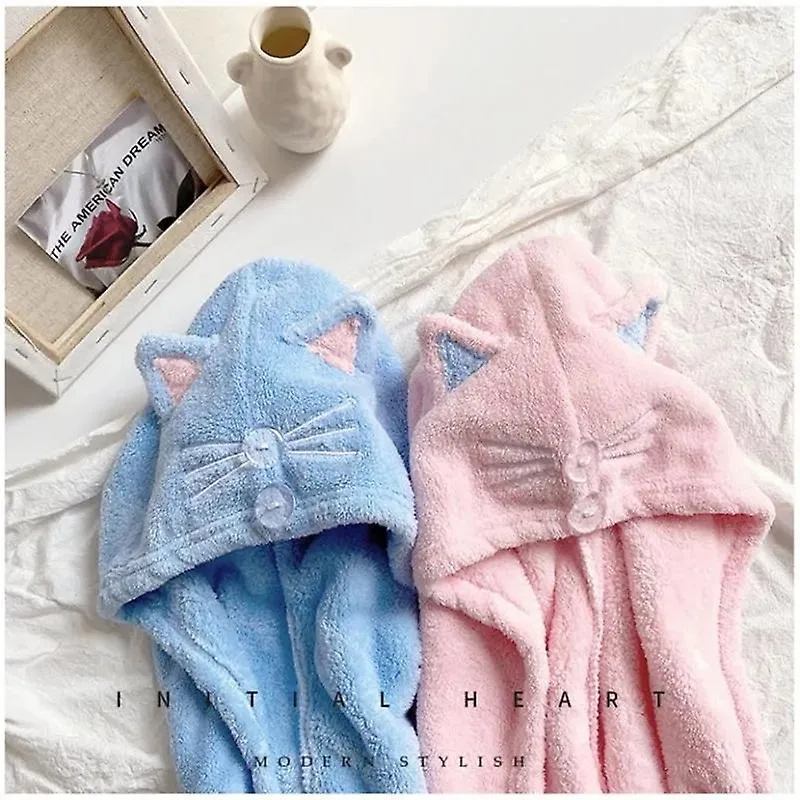 Cute Cat Hair Cap Microfiber Hair Towel Long Hair Quick Dry Hat Bath Towel Strong Water Absorbent Women Wrap Wiping Hair Towel