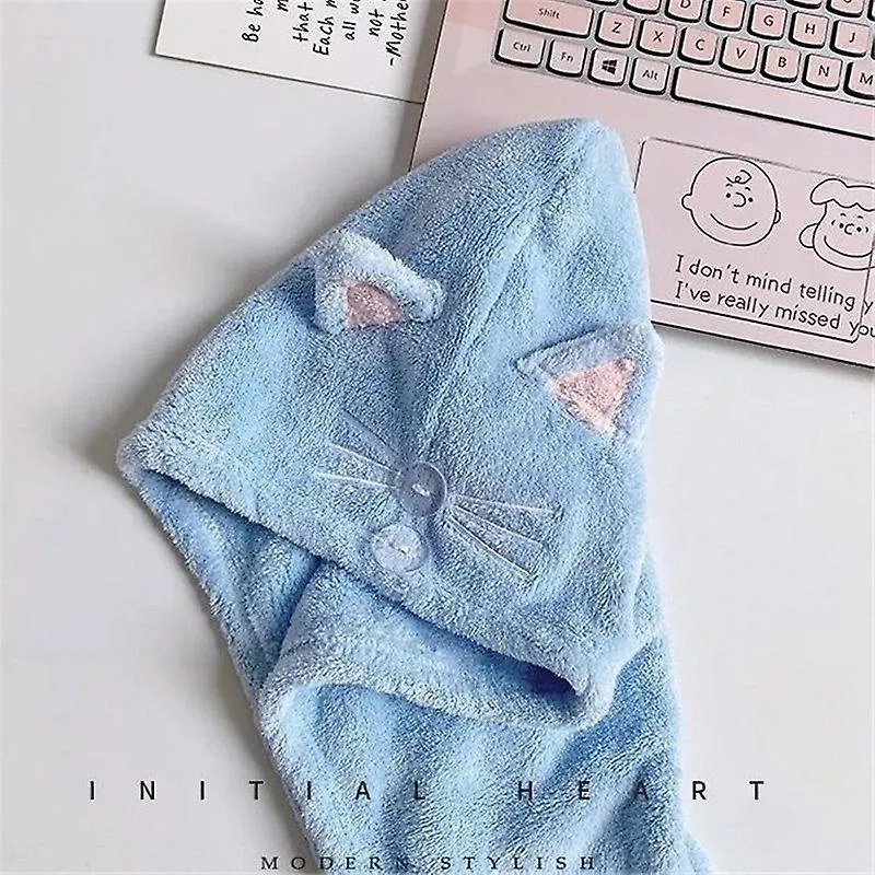 Cute Cat Hair Cap Microfiber Hair Towel Long Hair Quick Dry Hat Bath Towel Strong Water Absorbent Women Wrap Wiping Hair Towel