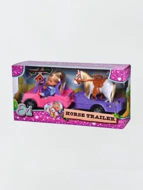 Estuche muñeca Evi - coche + remolque con caballo - ROSA