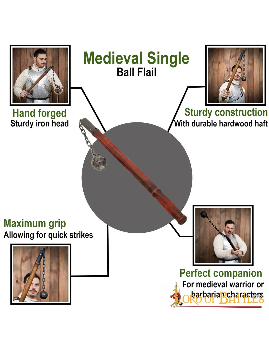 Maza medieval bola sin pinchos (62 cm.)