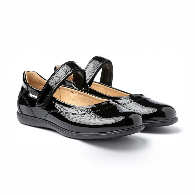 Merceditas Colegiales Niña Piel Charol Velcro 459 Negro, de Angelitos