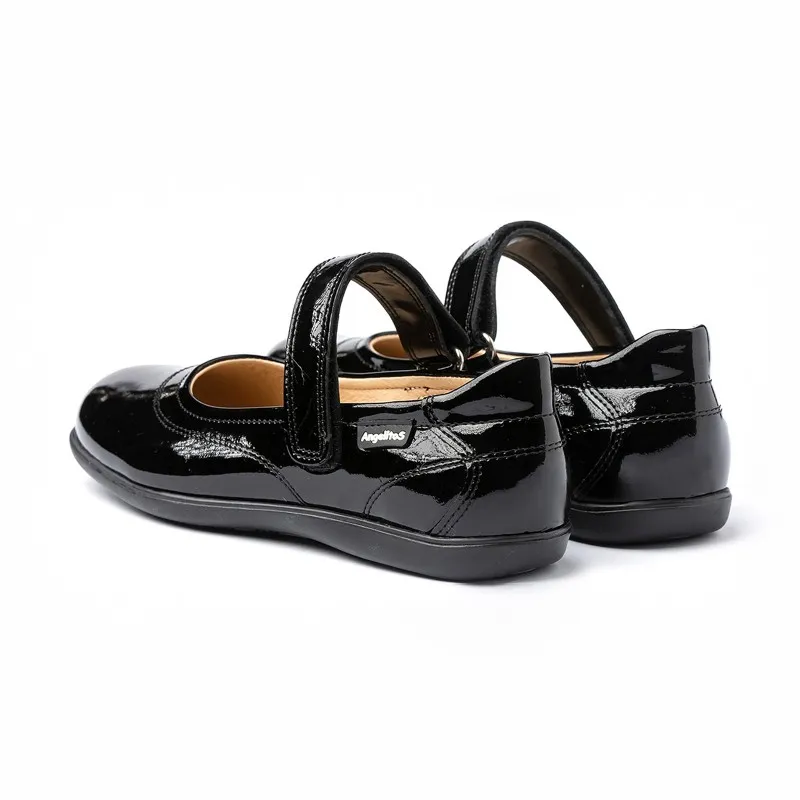 Merceditas Colegiales Niña Piel Charol Velcro 459 Negro, de Angelitos