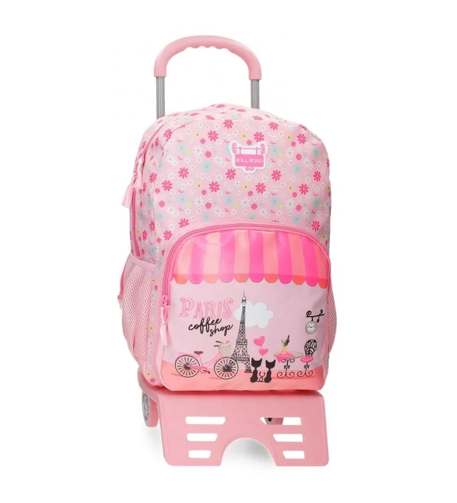 Mochila 42cm Roll Road Coffee shop con carro rosa