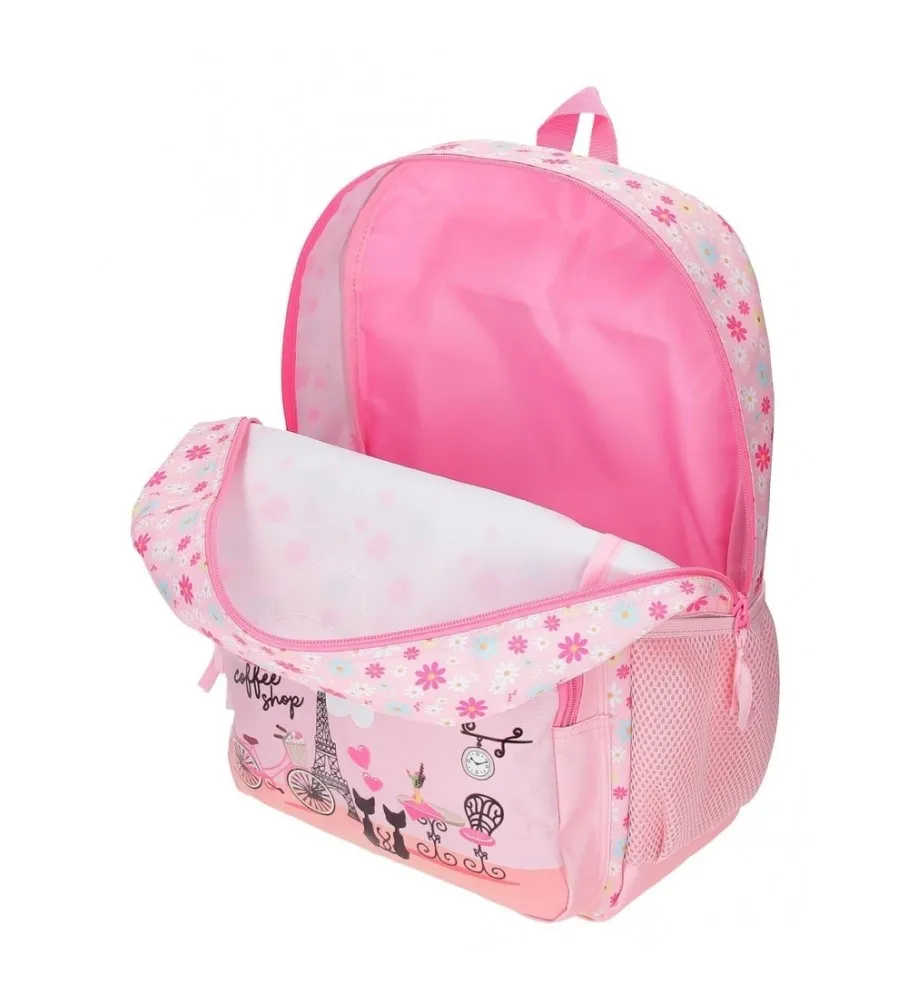 Mochila 42cm Roll Road Coffee shop con carro rosa