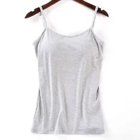 Mujer Acolchado Suave Casual Bra Camiseta Mujer Espagueti Cami Top Chaleco Camisola Femenina Con Sujetador Incorporado (gris Xl)