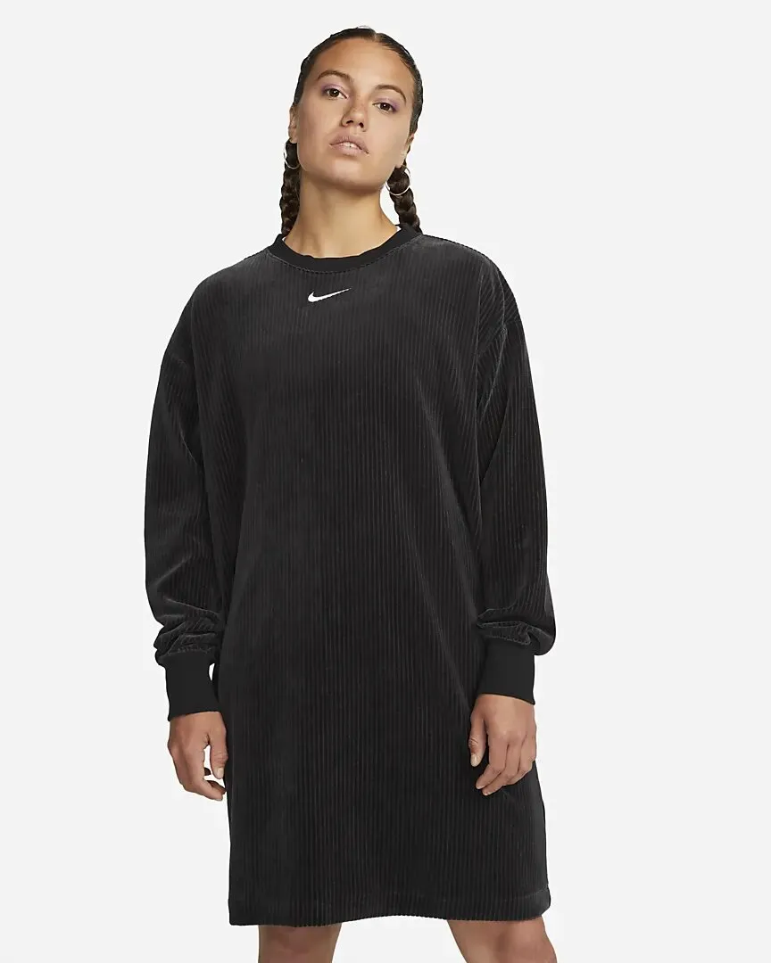 Nike Velour Long-Sleeve Crew-Neck Dress