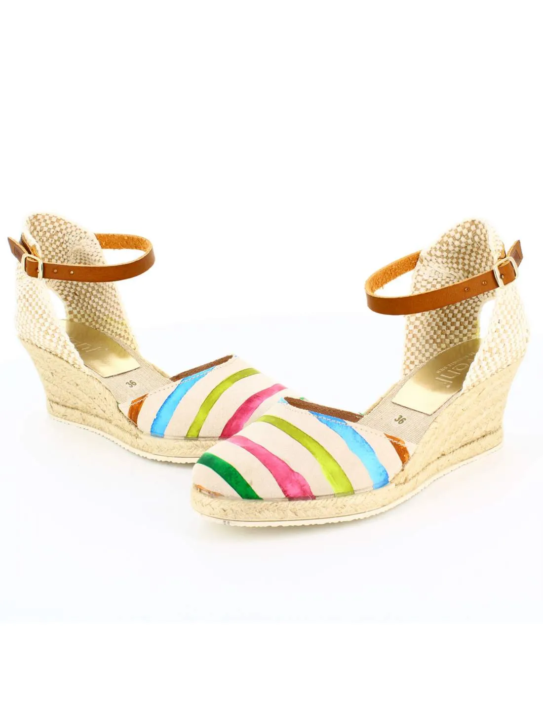 Sandalias Mujer Cuña Yute Serraje Multicolor