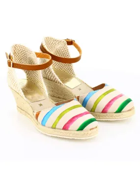 Sandalias Mujer Cuña Yute Serraje Multicolor