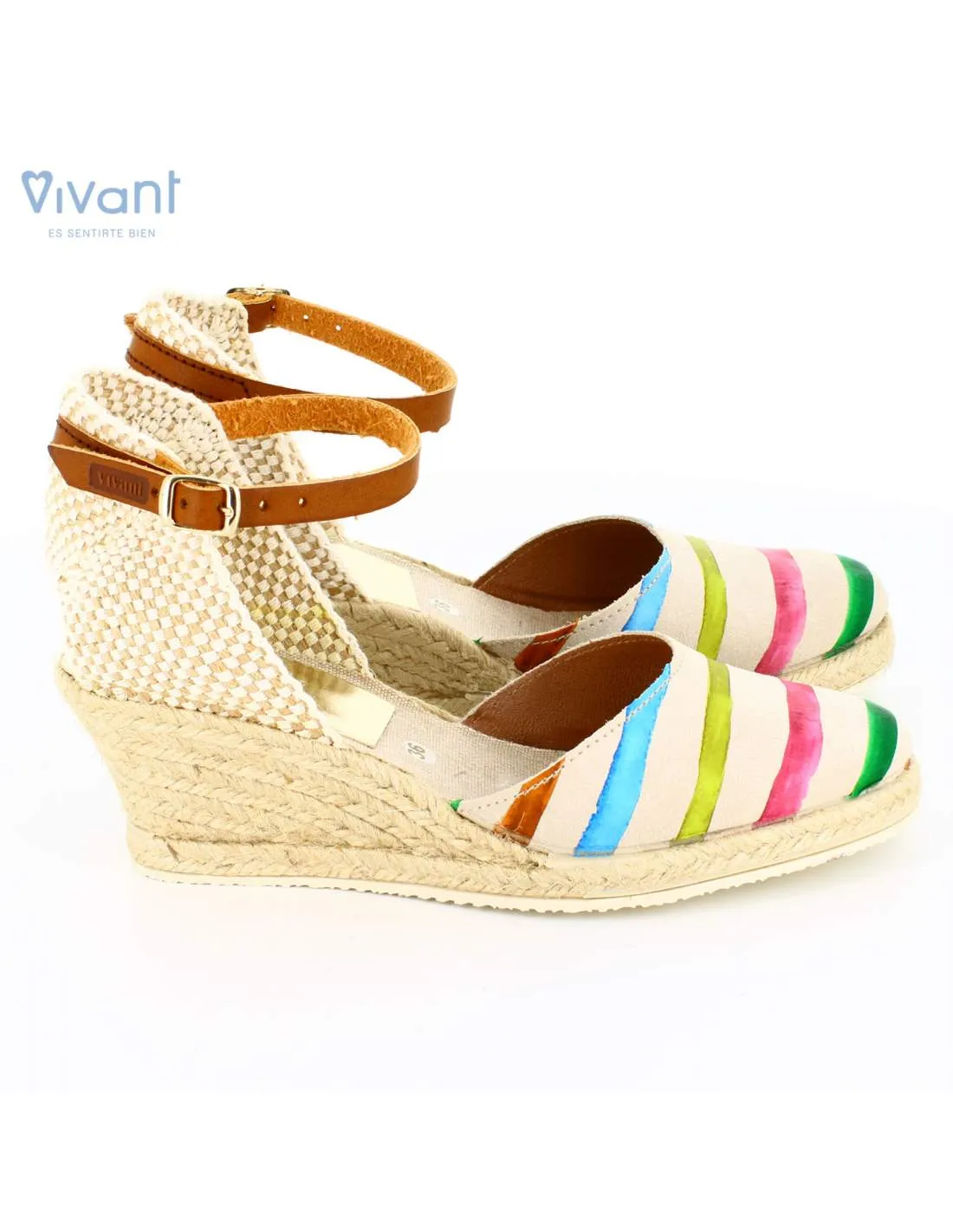 Sandalias Mujer Cuña Yute Serraje Multicolor