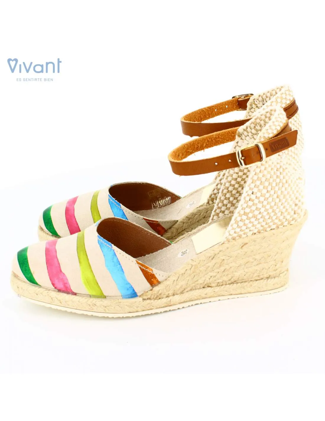 Sandalias Mujer Cuña Yute Serraje Multicolor