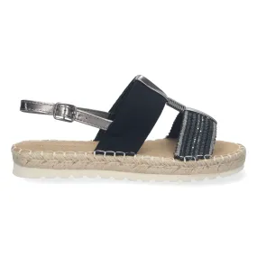 Sandalias planas forradas en yute hebilla mujer colores negros