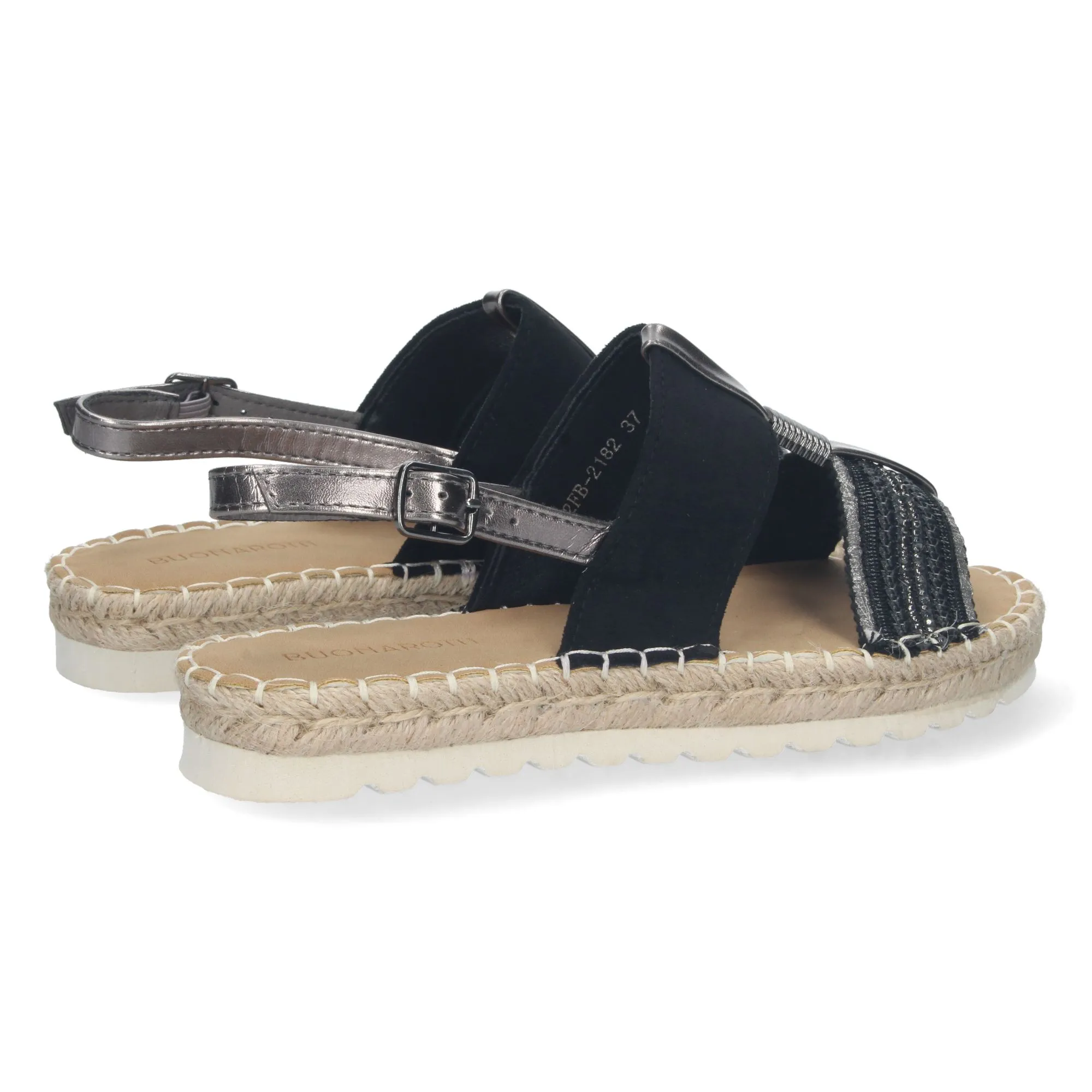 Sandalias planas forradas en yute hebilla mujer colores negros