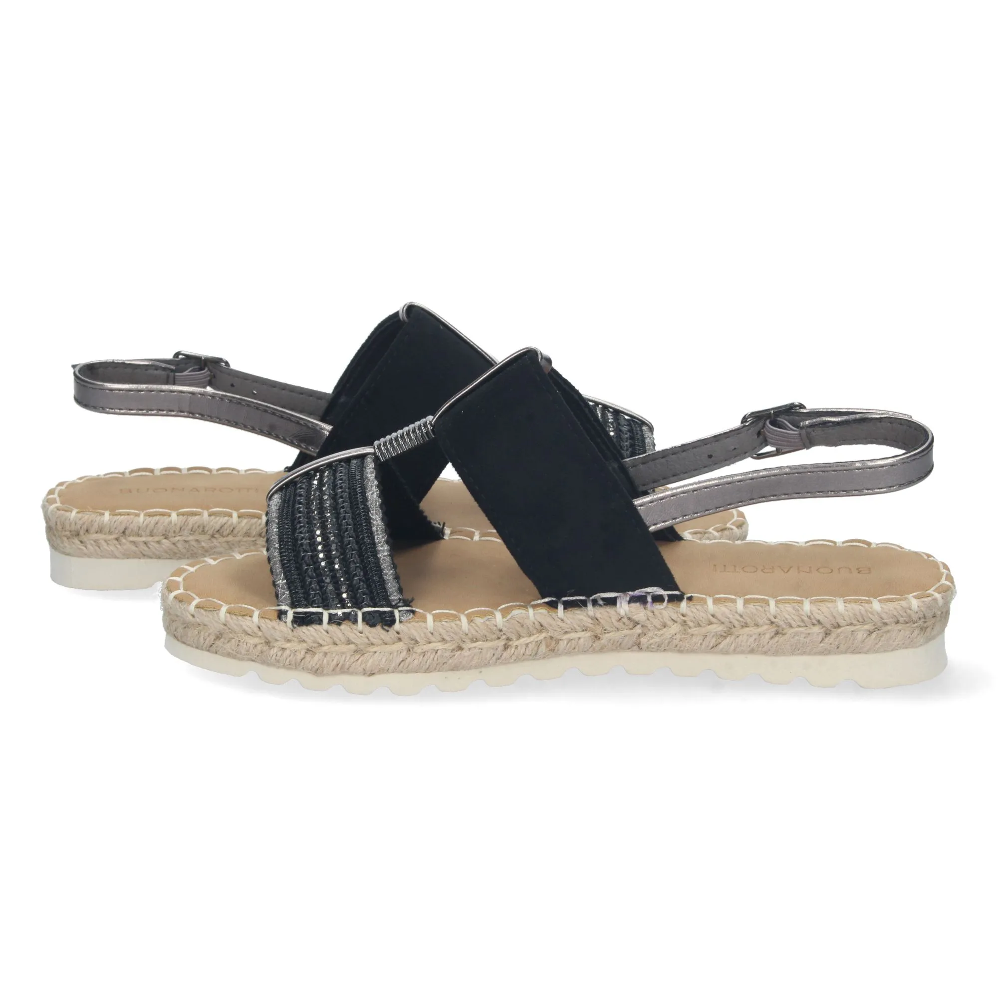 Sandalias planas forradas en yute hebilla mujer colores negros