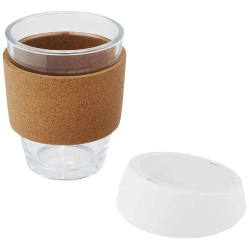 Vaso de vidrio borosilicato de 360 ml con agarre de corcho y tapa de silicona 'Lidan'