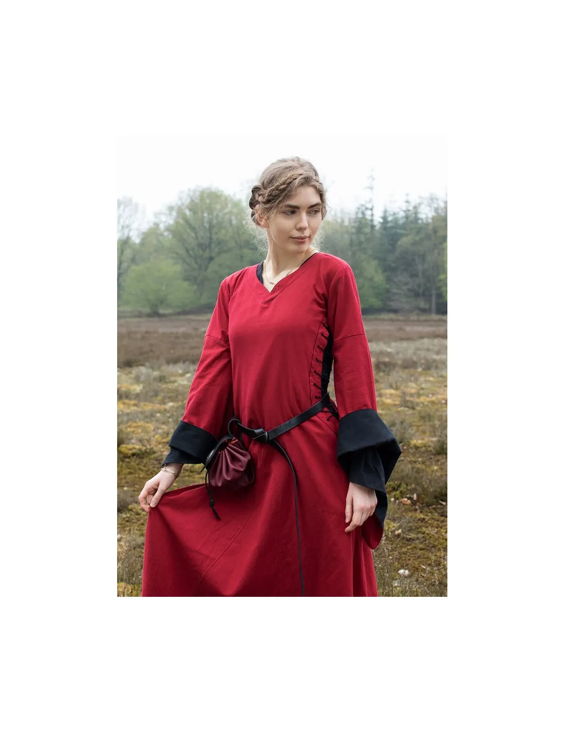 Vestido medieval abierto Bliaut Amal, rojo-negro