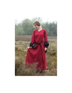 Vestido medieval abierto Bliaut Amal, rojo-negro