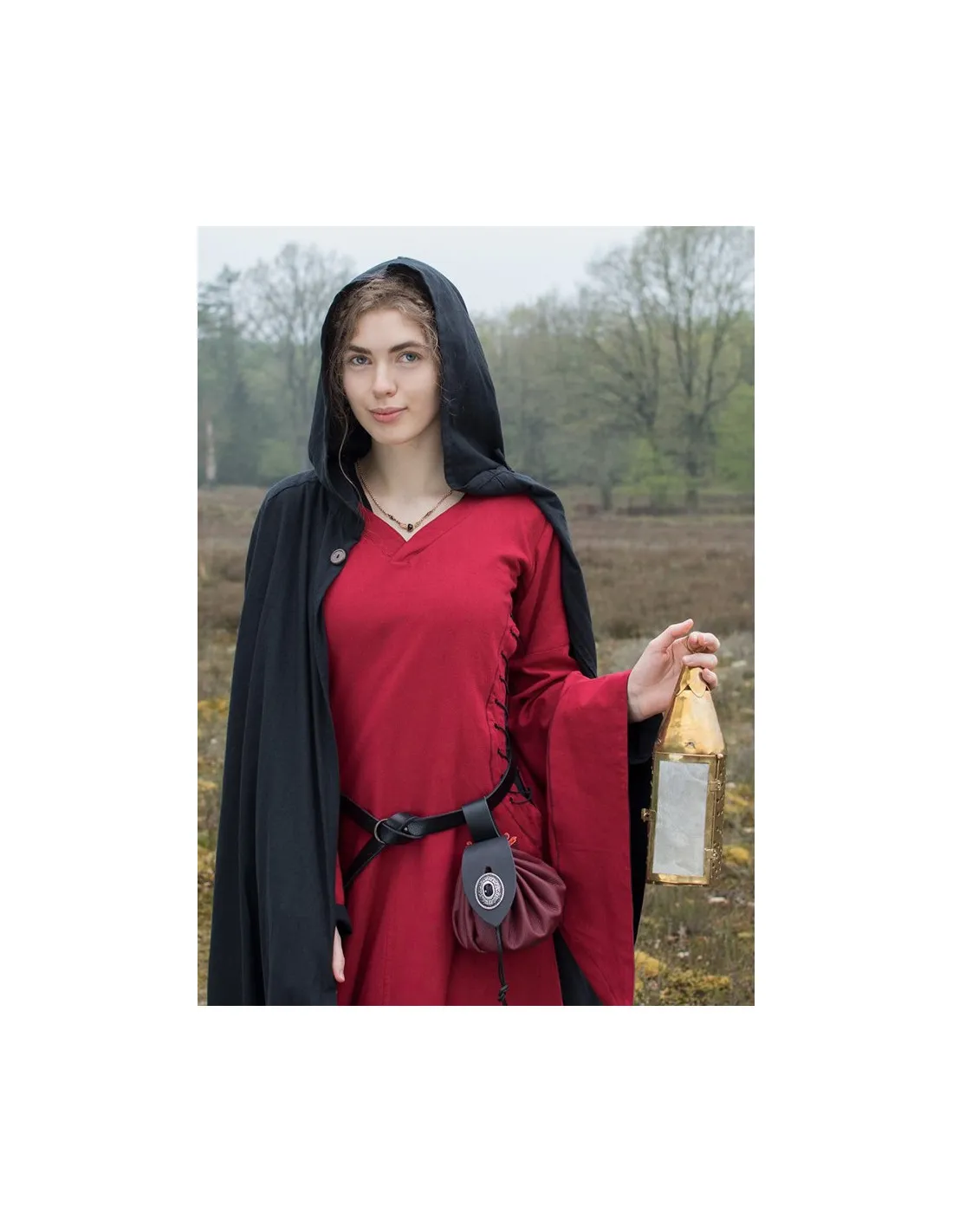 Vestido medieval abierto Bliaut Amal, rojo-negro