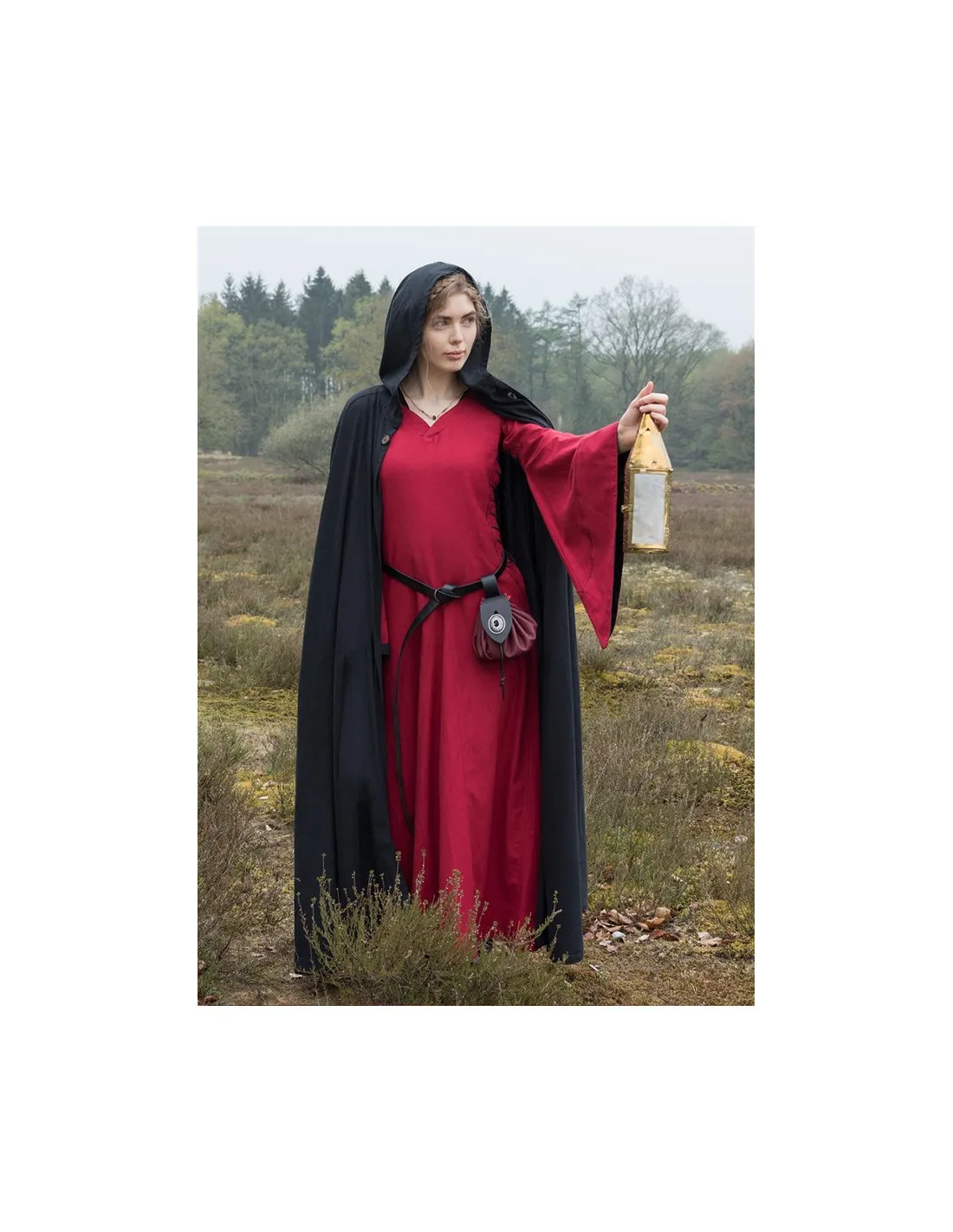 Vestido medieval abierto Bliaut Amal, rojo-negro