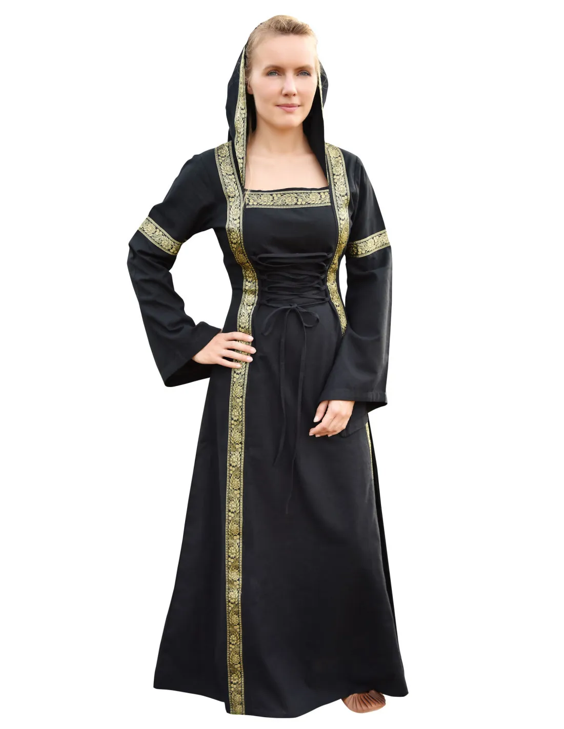 Vestido Medieval Leonor en negro con capucha