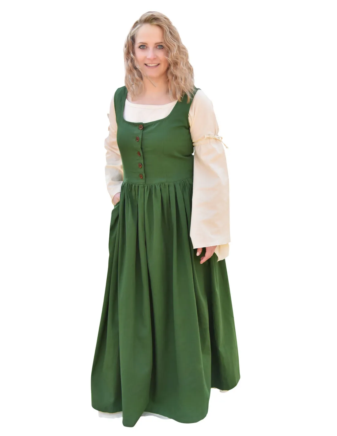 Vestido medieval sin mangas Lene en verde