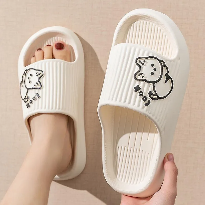 Zapatillas de baño de ducha Mujeres Hombres Plataforma gruesa Oso plano Gato Zapatilla de dibujos animados Chanclas Sandalias de